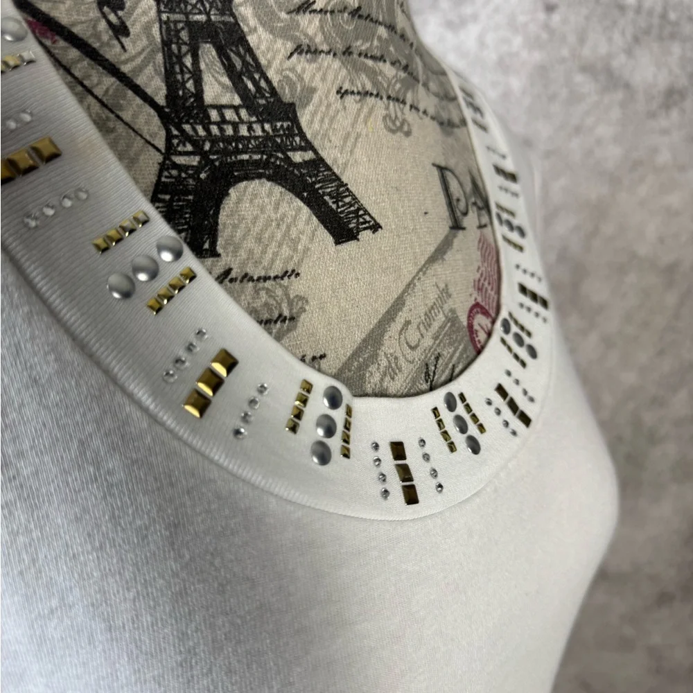 Style & Co. White Cotton Blouse with Silver/Gold Neckline 3/4 Sleeves Size M - Picture 9 of 11